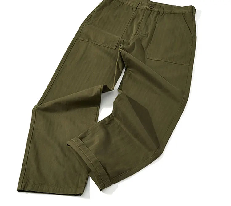 American Retro Army Green Overalls Casual Pants