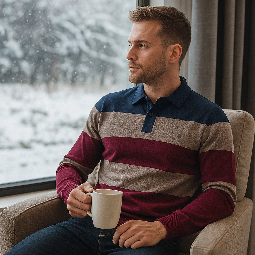 Strets & Hill Men's Cotton Button-Up Polo Sweater Knit Top