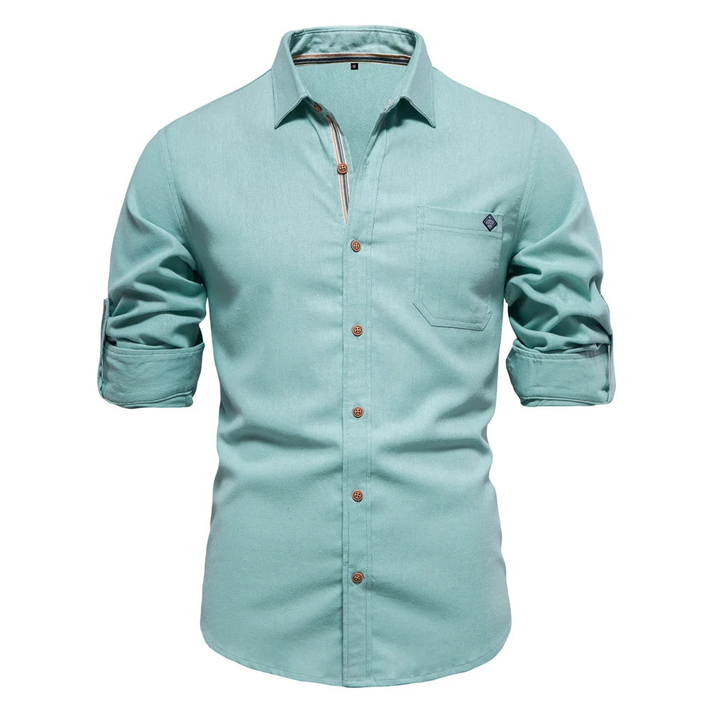 Strets & Hill Men's Cotton Long Sleeve Pocket Shirt, Solid Color