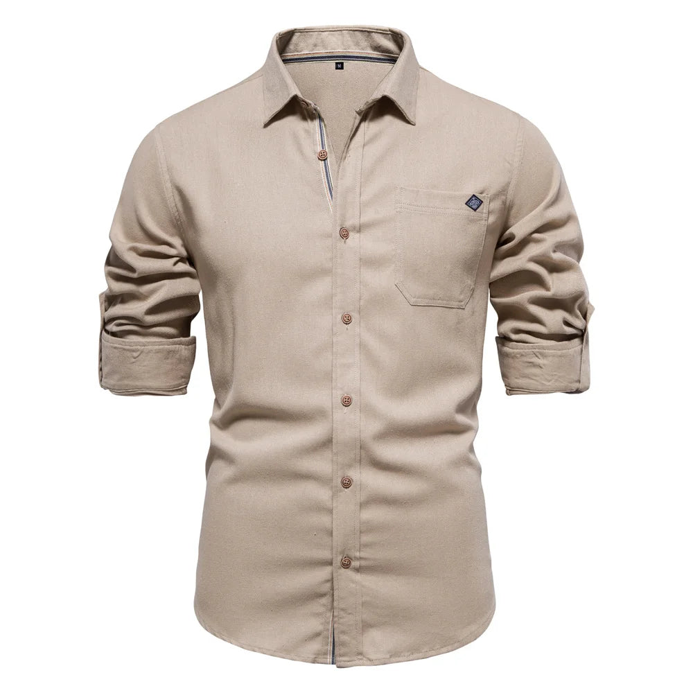 Strets & Hill Men's Cotton Long Sleeve Pocket Shirt, Solid Color