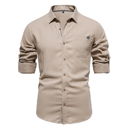 Strets & Hill Men's Cotton Long Sleeve Pocket Shirt, Solid Color