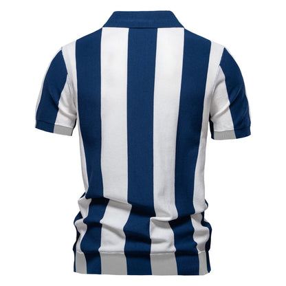Breathable Striped Contrast Panel Polo Shirt