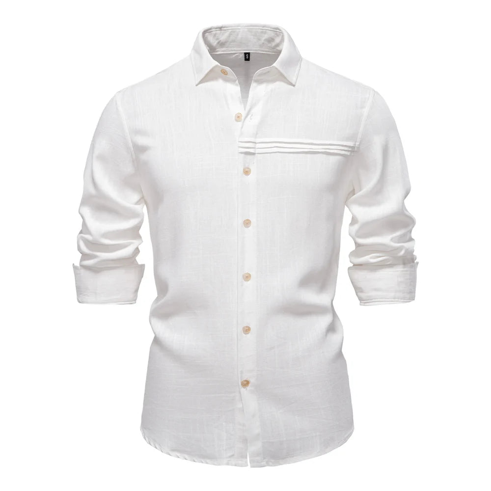 Strets & Hill Men's Casual Linen Long Sleeve Button-Down Shirt