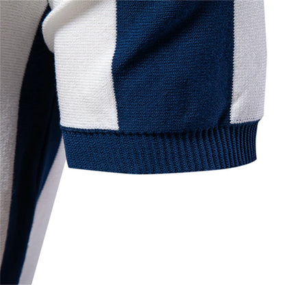 Breathable Striped Contrast Panel Polo Shirt