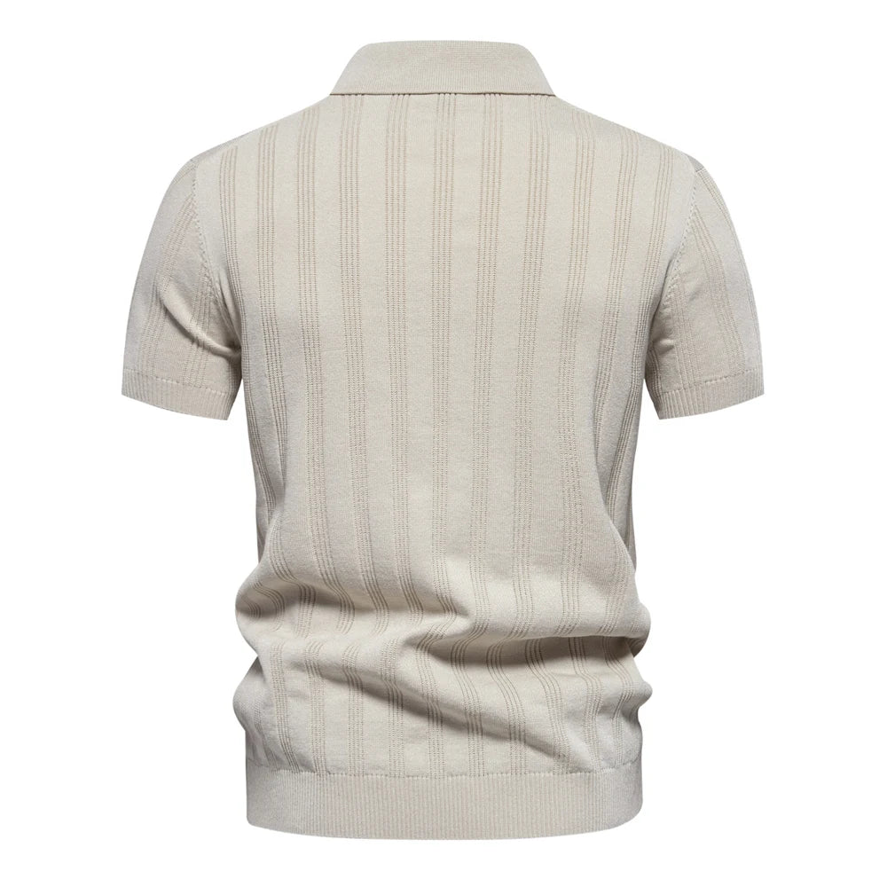 Strets & Hill Summer Ribbed Knit Polo Shirt for Men