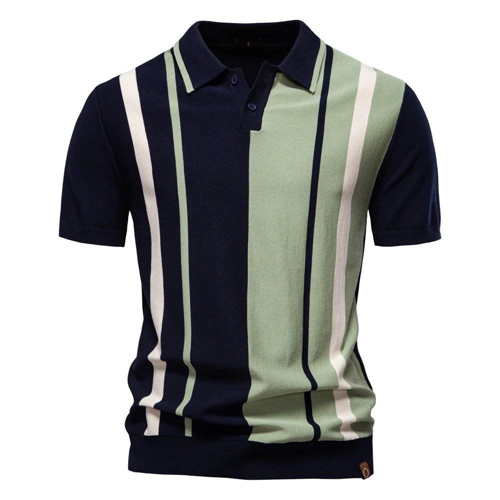 Classic Striped Mesh Polo Shirt