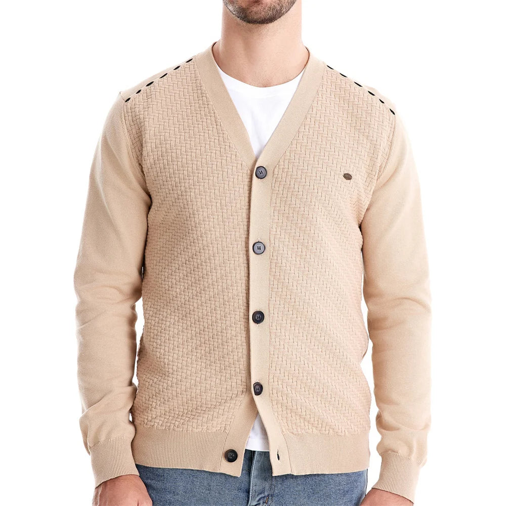 V-Neck Button-Up Cotton Cardigan