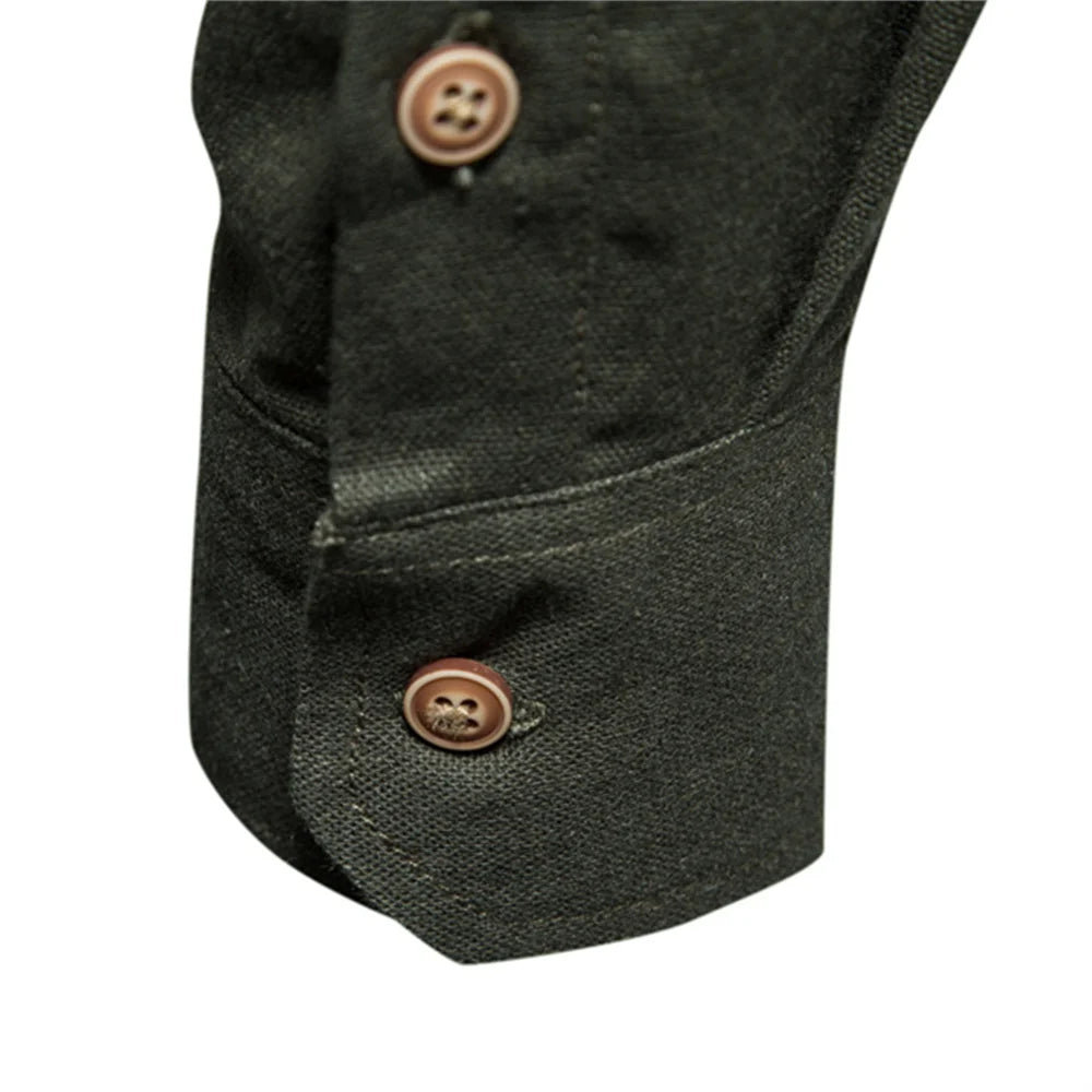 Strets & Hill Men's Cotton Long Sleeve Pocket Shirt, Solid Color