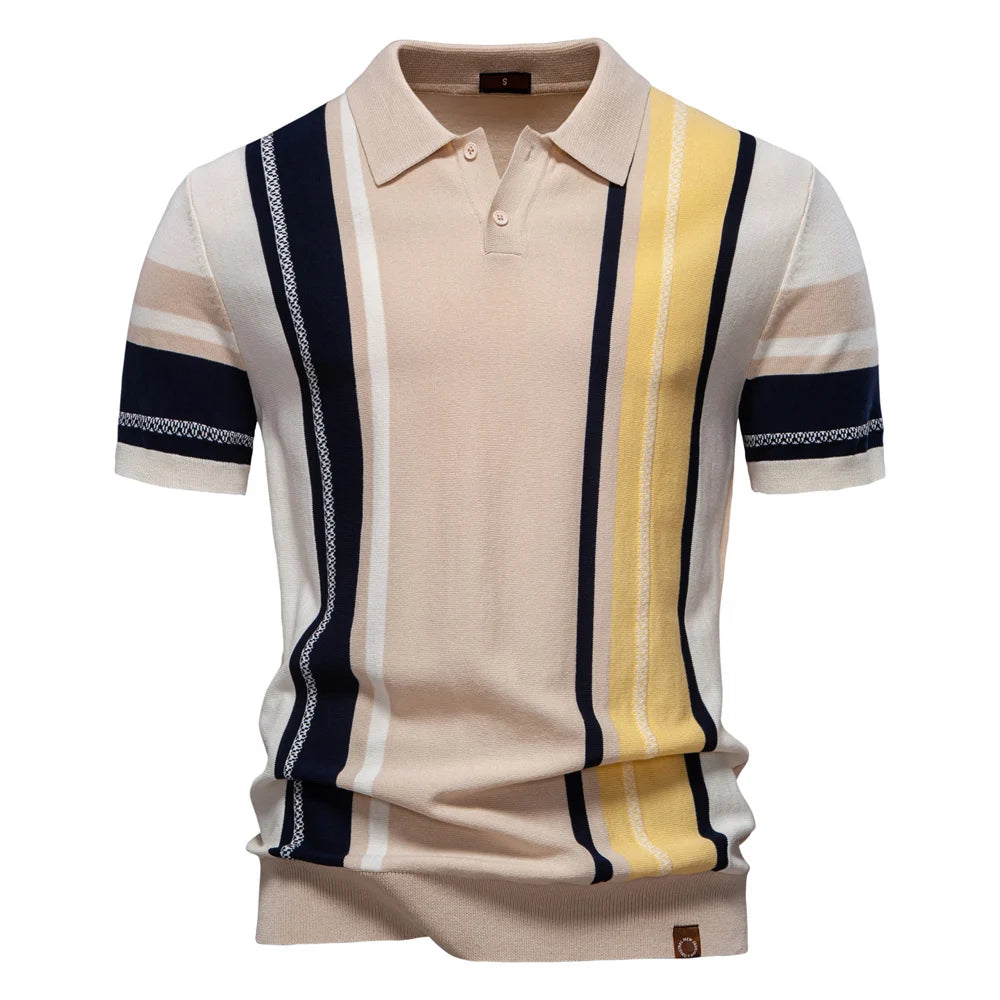 Strets & Hill Men's Lightweight Striped Polo Shirt for Summer