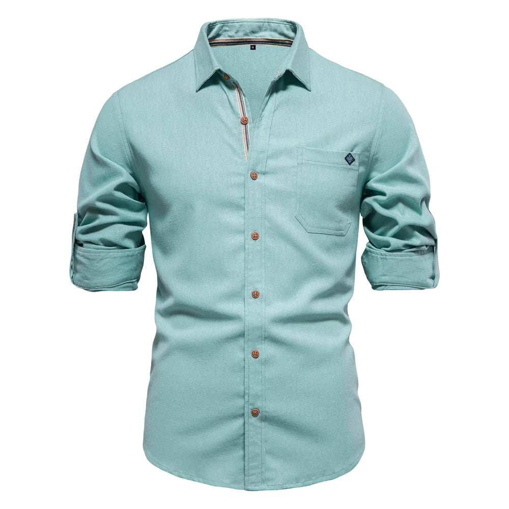 Strets & Hill Men's Cotton Long Sleeve Pocket Shirt, Solid Color