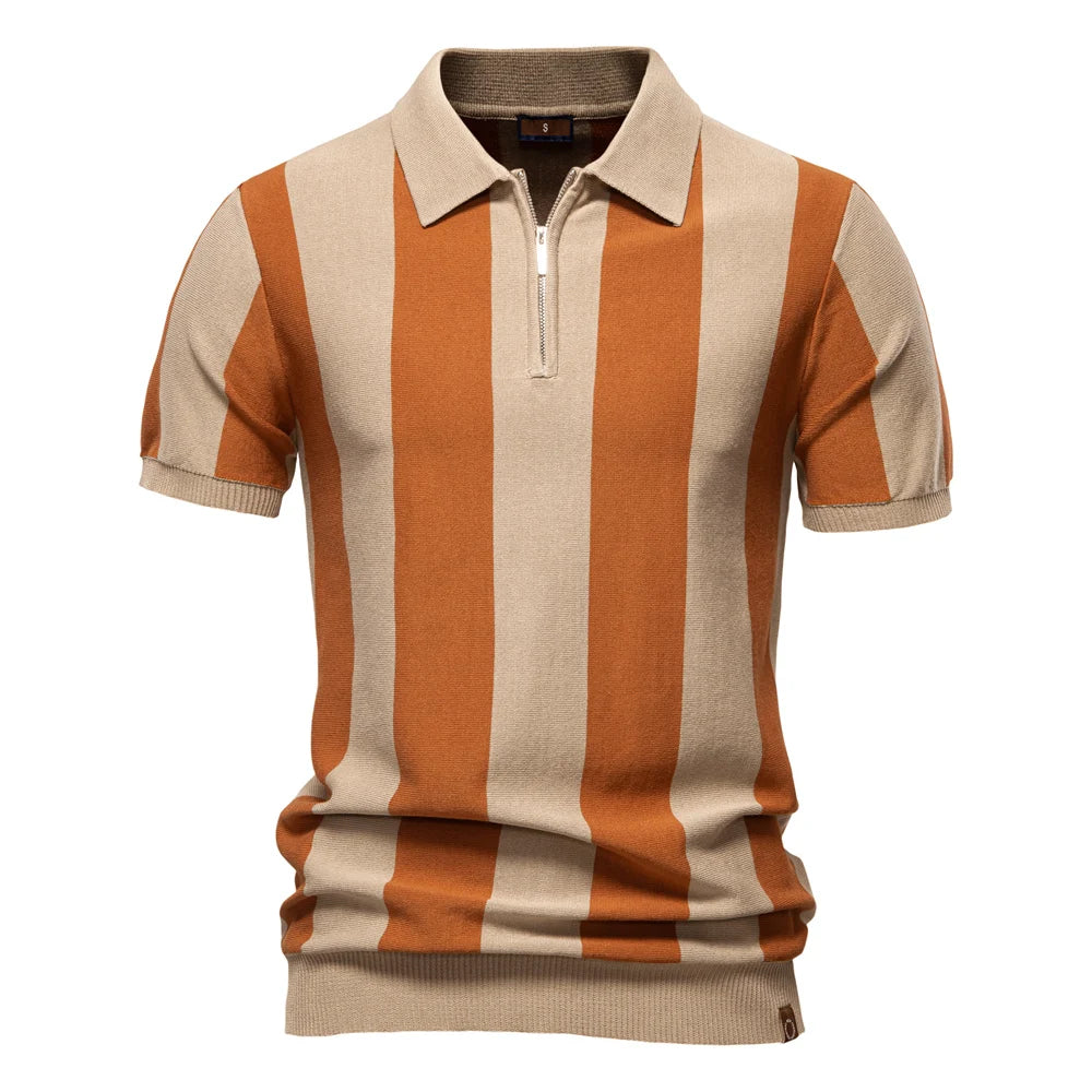 Breathable Striped Contrast Panel Polo Shirt