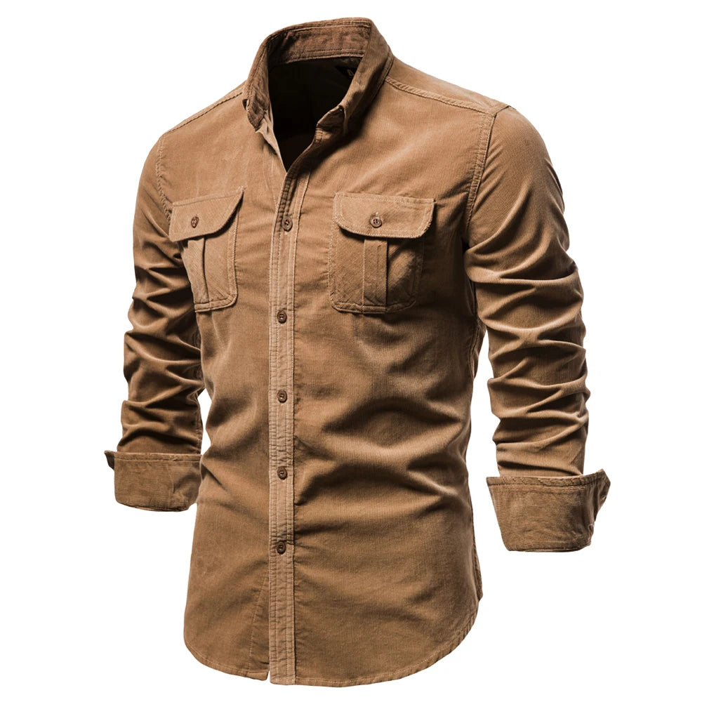 Strets & Hill Slim Fit Cotton Corduroy Men’s Shirt for Fall