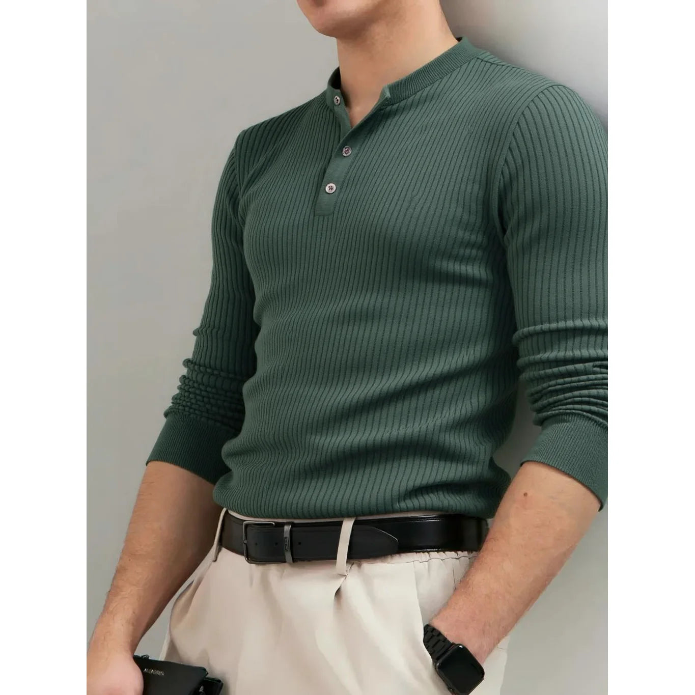 Long Sleeve Button Placket Polo Shirt Men