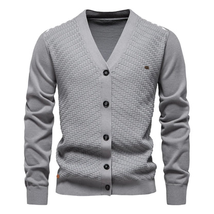 V-Neck Button-Up Cotton Cardigan