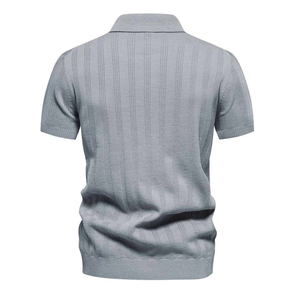 Strets & Hill Summer Ribbed Knit Polo Shirt for Men