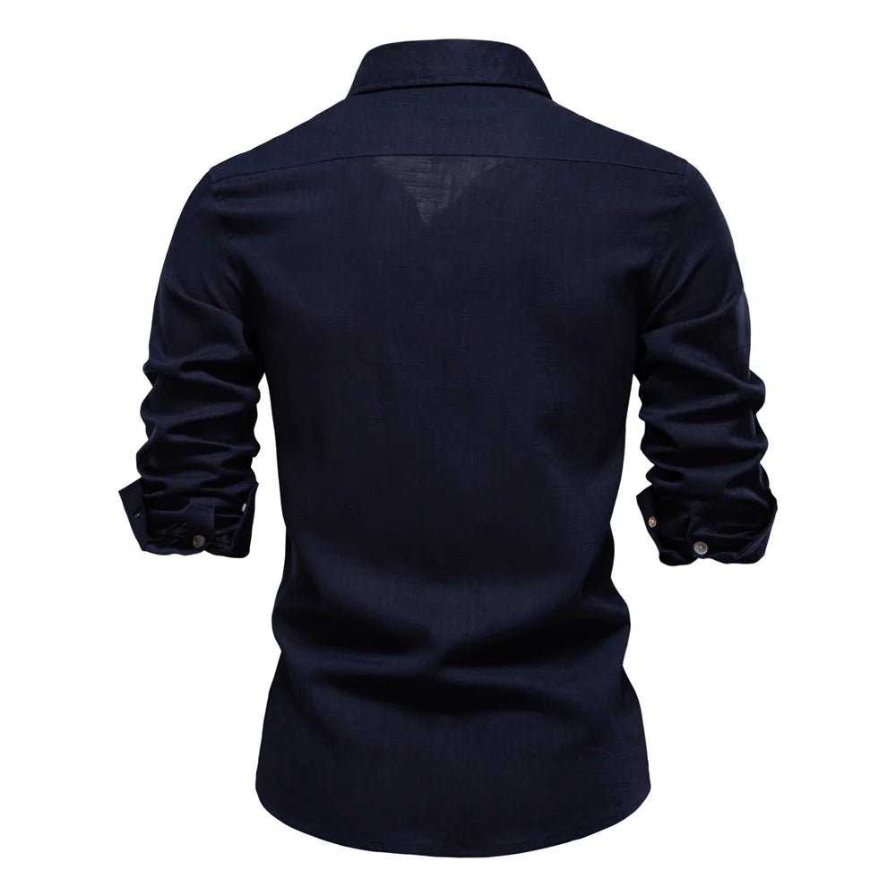 Strets & Hill Men's Casual Linen Long Sleeve Button-Down Shirt
