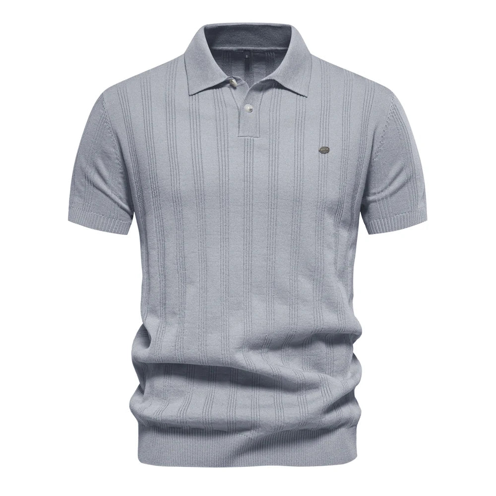 Strets & Hill Summer Ribbed Knit Polo Shirt for Men