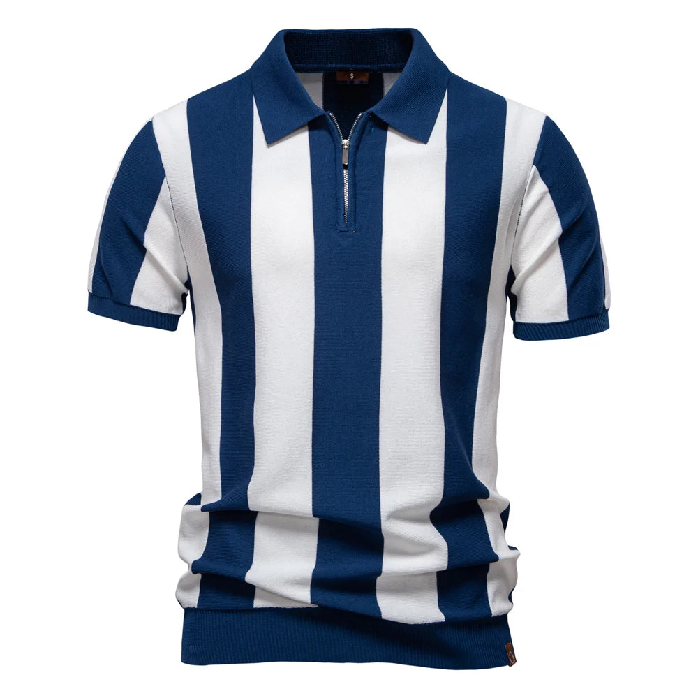 Breathable Striped Contrast Panel Polo Shirt