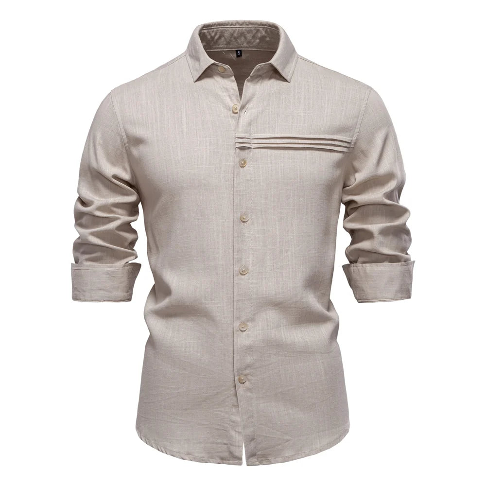 Strets & Hill Men's Casual Linen Long Sleeve Button-Down Shirt