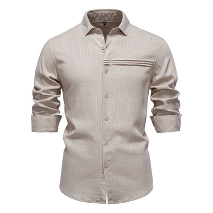 Strets & Hill Men's Casual Linen Long Sleeve Button-Down Shirt