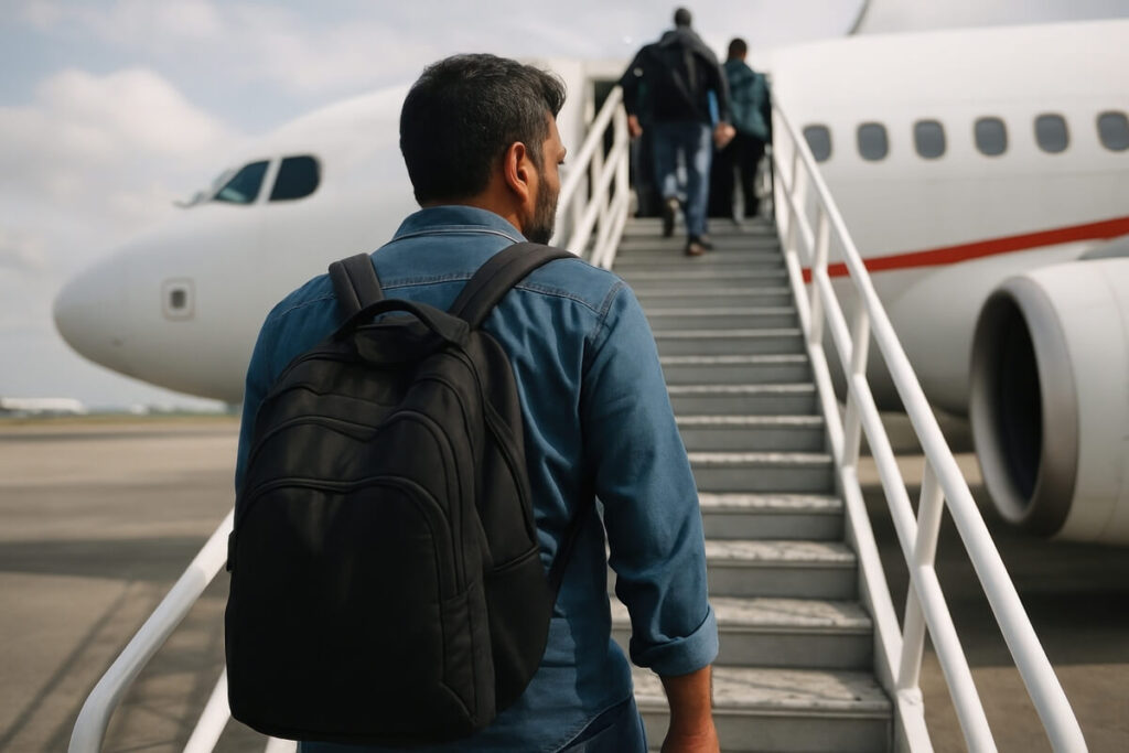 Passenger boarding a plane