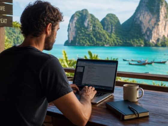 Digital nomad working remotely in Thailand
